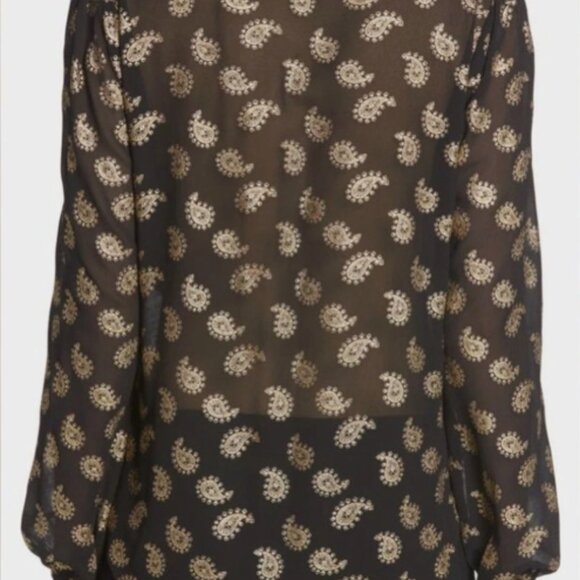 ✨ Michael Michael Kors Black Gold Paisley Sheer Blouse – Size S - Picture 4 of 11